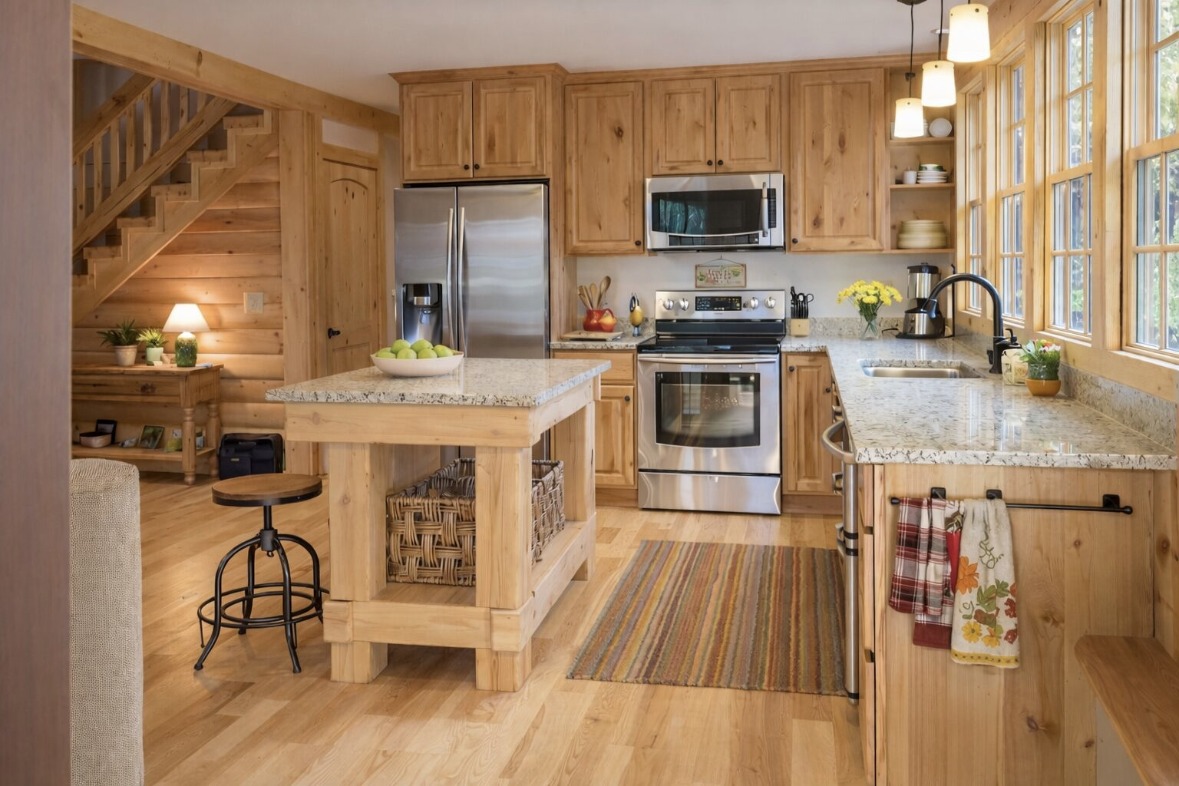 Kitchen with granite countertops and stainless steel appliances