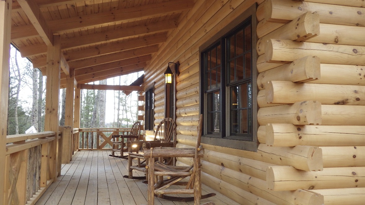 Front porch of Whispering Pine cabin