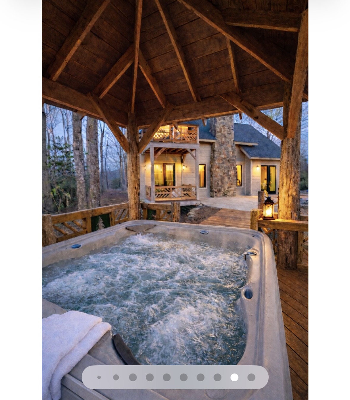 Hot tub gazebo at dusk