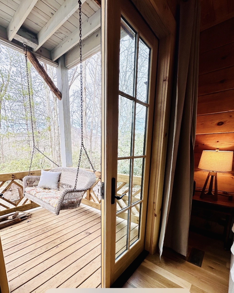Private balcony porch swing off the primary bedroom
